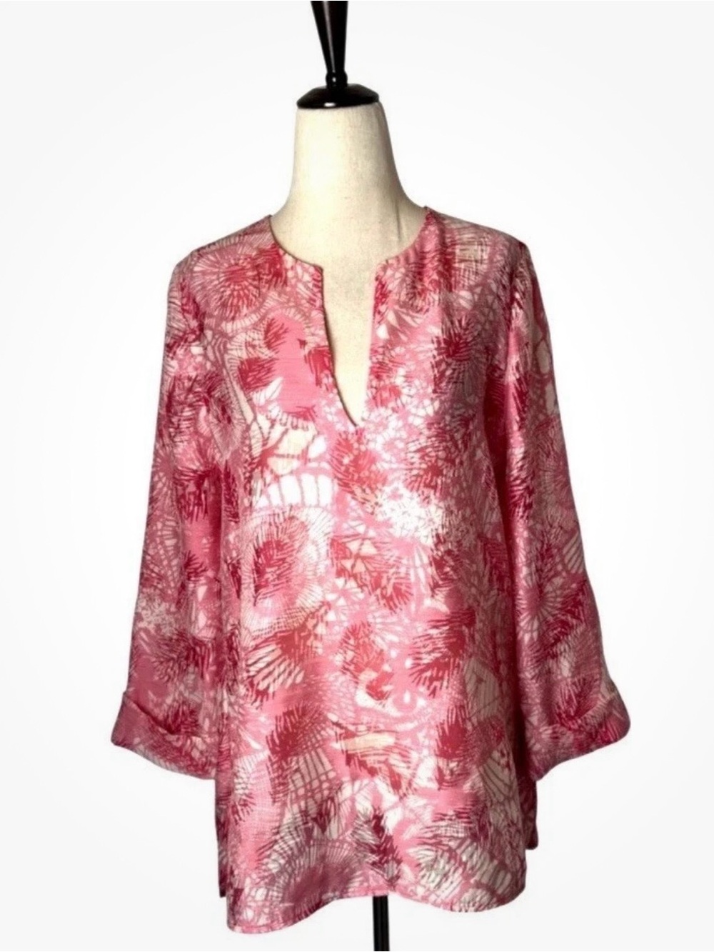 Tory Burch Pink Floral-Print V-Notch Tunic